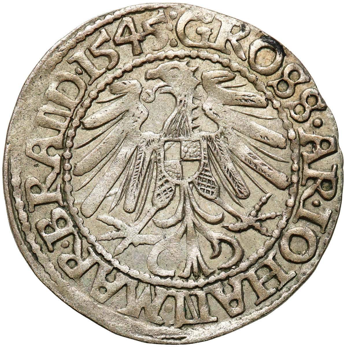 Śląsk. Księstwo Krośnieńskie. Jan Kostrzyński (1535–1571). Grosz 1545, Krosno